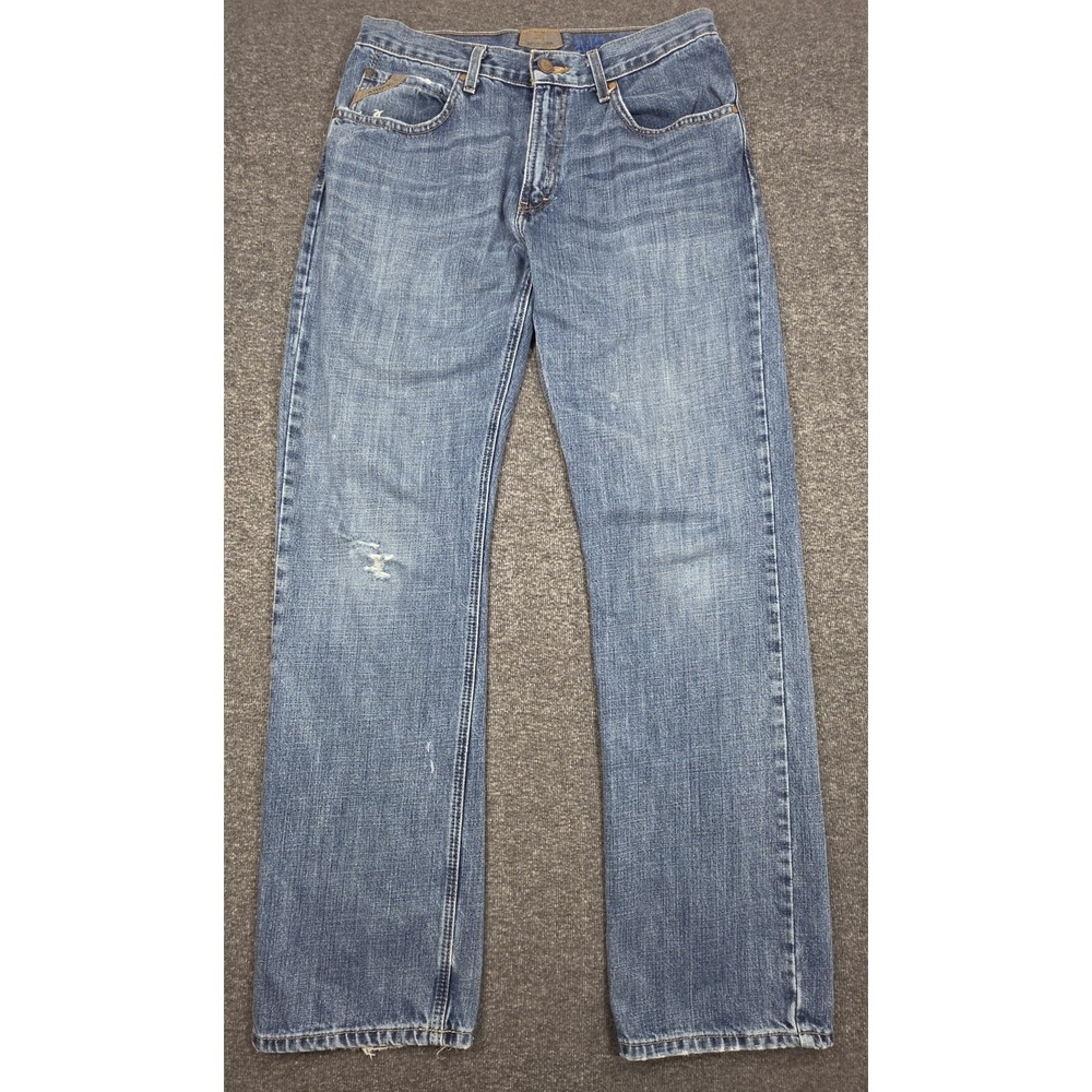 Ariat M2 Jeans Mens 34x32 Light Wash Denim Relaxed Boot Cut Distressed